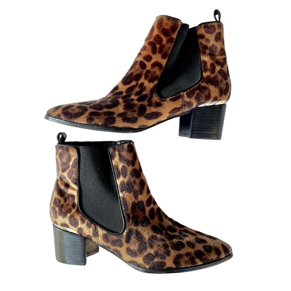 NINE WEST Hartyn Leopard Ankle Boots Pointed Toe Slip-on Booties Size 8 - Picture 3 of 13